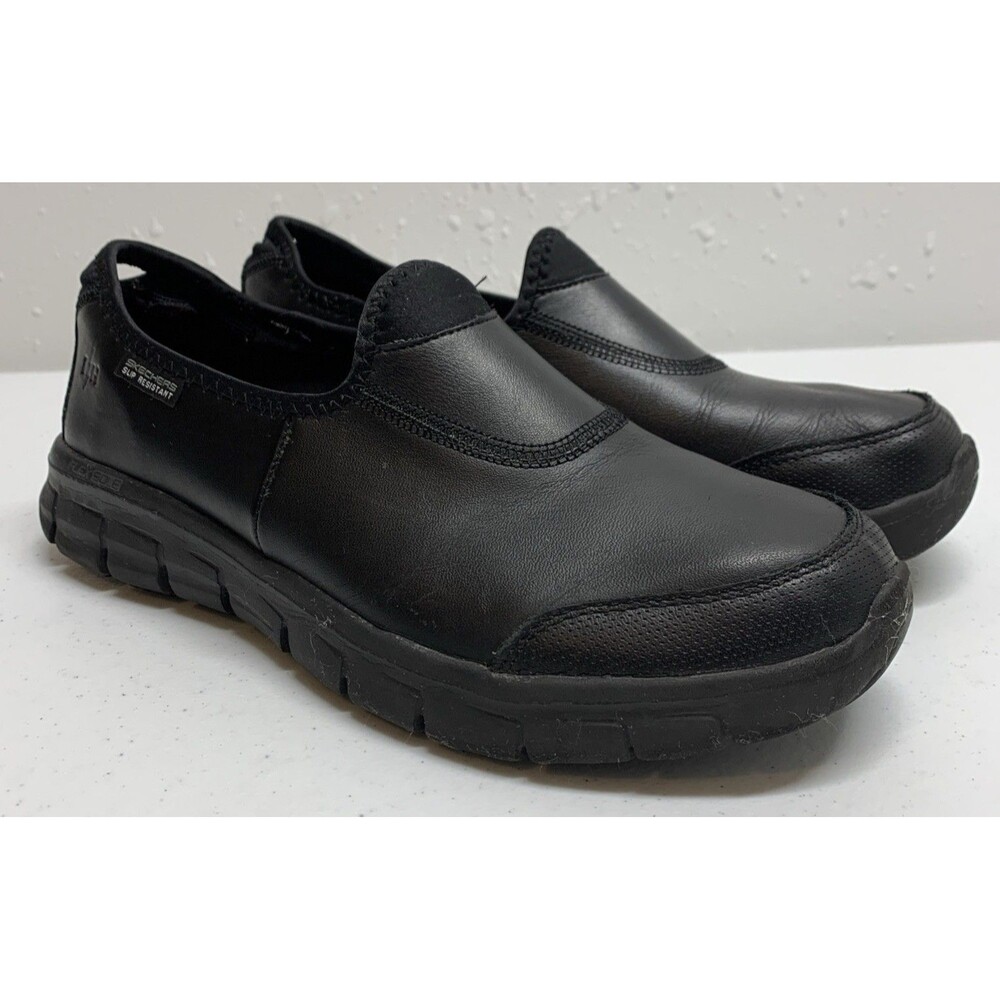 Skechers Work Memory Foam Shoes Womens 9 Slip Resistant Black Leather